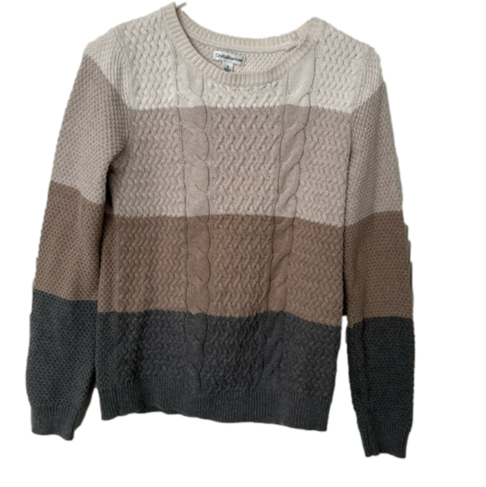 Croft&Barrow Neutral Color‎ Striped Crew Neck Sweater 100% Cotton Small
